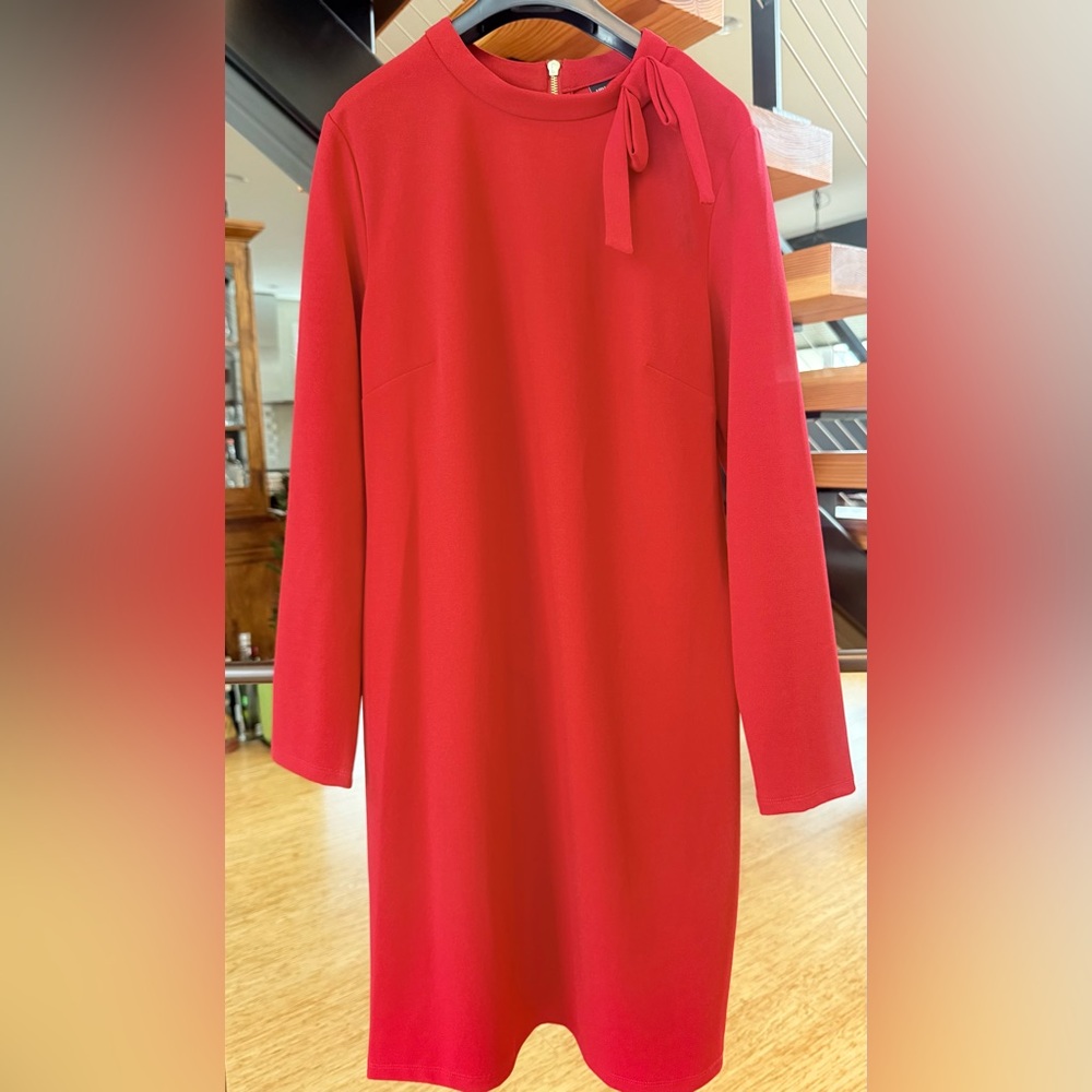 NWOT Nina Leonard Mod 60’s Style Red Dress with Bow Detail
